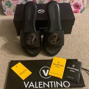 Valentino by Mario Valentino Bugola Leather Slides,$369,size 7,brand new!